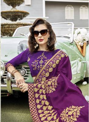 Purple embroidered georgette saree with blouse 2