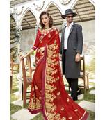 Red embroidered georgette saree with blouse