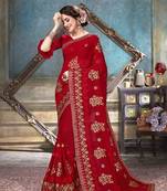 Red embroidered georgette saree with blouse