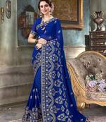 Blue embroidered georgette saree with blouse