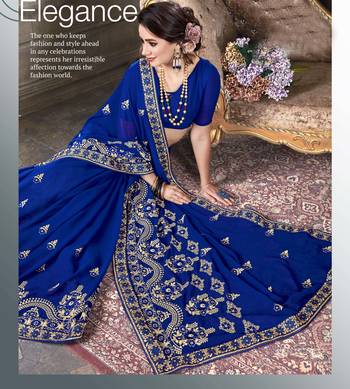 Blue embroidered georgette saree with blouse 2