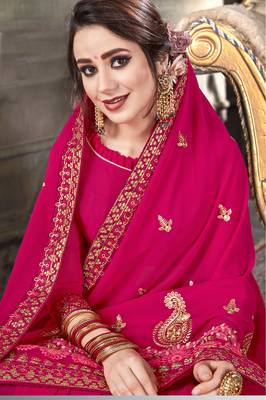 Pink embroidered georgette saree with blouse 2