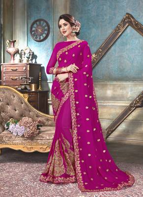 Pink embroidered georgette saree with blouse 1