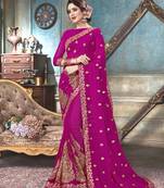 Pink embroidered georgette saree with blouse