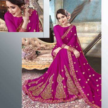 Pink embroidered georgette saree with blouse 2