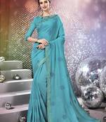 Sky blue embroidered georgette saree with blouse