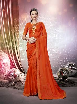 Orange embroidered georgette saree with blouse 1