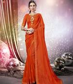 Orange embroidered georgette saree with blouse