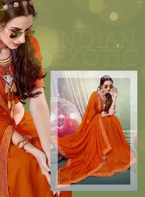 Orange embroidered georgette saree with blouse 2