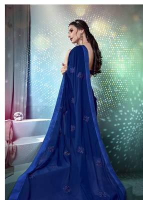 Blue embroidered georgette saree with blouse 2