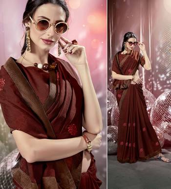 Brown embroidered georgette saree with blouse 2