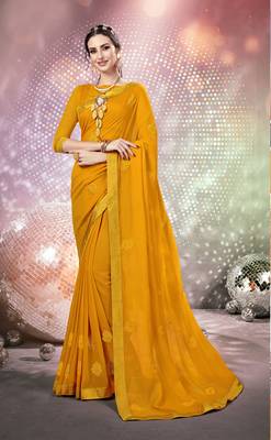 Yellow embroidered georgette saree with blouse 1