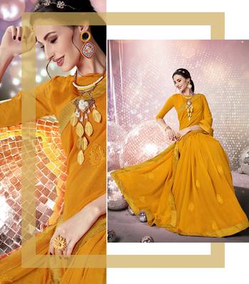 Yellow embroidered georgette saree with blouse 2
