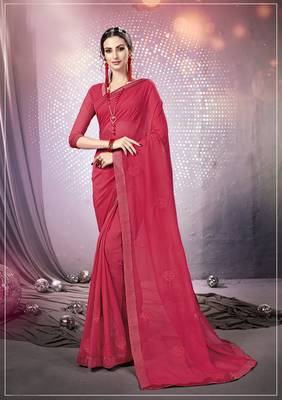Pink embroidered georgette saree with blouse 1