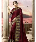 Maroon embroidered satin saree with blouse