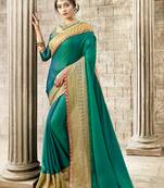 Blue embroidered satin saree with blouse