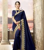 Green embroidered satin saree with blouse