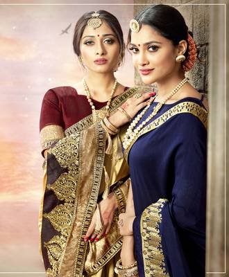 Green embroidered satin saree with blouse 2