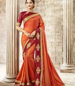 Navy blue embroidered satin saree with blouse