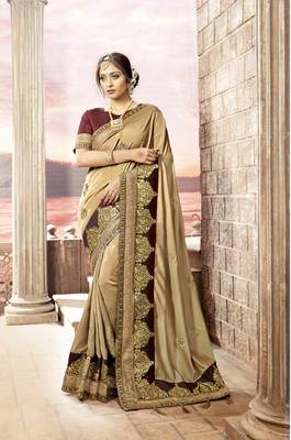 Orange embroidered satin saree with blouse 1
