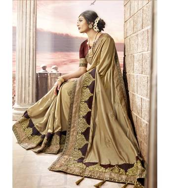 Orange embroidered satin saree with blouse 2