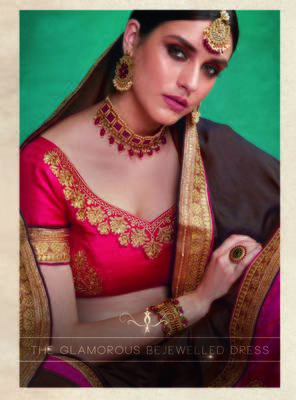 Brown embroidered satin saree with blouse 2