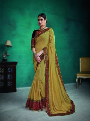 Coffee embroidered satin saree with blouse 1