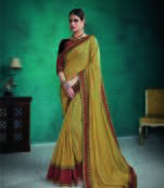 Coffee embroidered satin saree with blouse