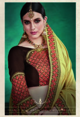 Coffee embroidered satin saree with blouse 2