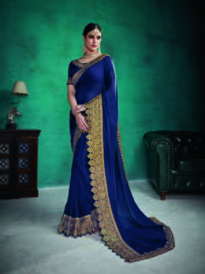Lemon embroidered satin saree with blouse 1