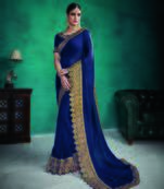 Lemon embroidered satin saree with blouse