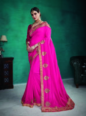 Navy blue embroidered satin saree with blouse 1