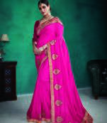 Navy blue embroidered satin saree with blouse