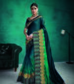 Pink embroidered satin saree with blouse