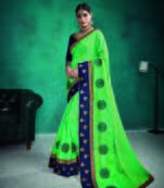 Blue embroidered satin saree with blouse