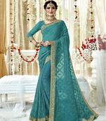 Sky blue embroidered georgette saree with blouse