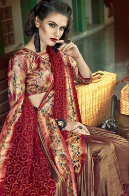 Maroon embroidered lycra saree with blouse 2