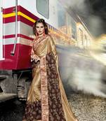 Brown embroidered lycra saree with blouse
