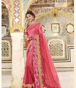 Pink embroidered satin saree with blouse