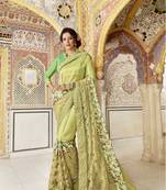 Olive embroidered satin saree with blouse