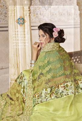Olive embroidered satin saree with blouse 2