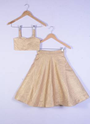 Kids Golden Cotton Silk Lahenga Choli For Girl 1