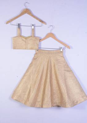 Kids Golden Cotton Silk Lahenga Choli For Girl 2