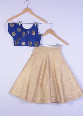 Kids Royal Blue Blouse And Golden Lahenga Choli For Girl 1