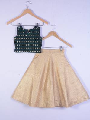 Kids Green Blouse And Golden Lahenga Choli For Girl 2