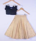 Girl Blue Blouse And Golden Cotton Silk Lahenga Choli For Girl