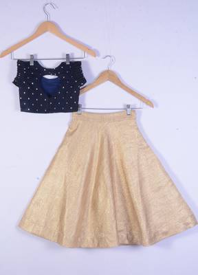 Girl Blue Blouse And Golden Cotton Silk Lahenga Choli For Girl 2