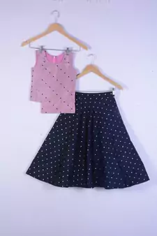 Girl Baby Pink And Blue Lahenga Choli For Kids