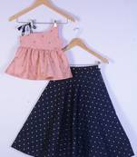 Girl Pink Top And Blue Lahenga Choli For Kids