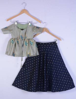 Girl Sea Green And Blue Lahenga Choli For Kids 1